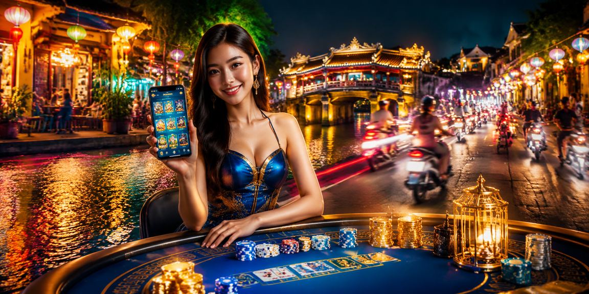 Người dùng trải nghiệm đặt kèo thể thao qua di động tại chợ đêm Hội An